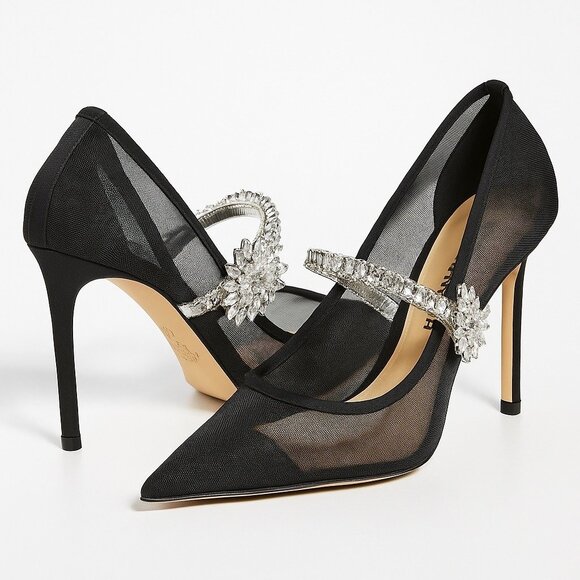 Mach & Mach Lotus Pumps Black Mesh Crystal Embellished Heels Size 39.5 US 9.5 - Picture 3 of 16